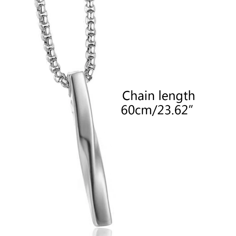 

Minimalist Vertical Bar Pendant Necklace Silver Spiral Long Rectangular Pendant Fashion Men Trendy Stainless Steel Chain