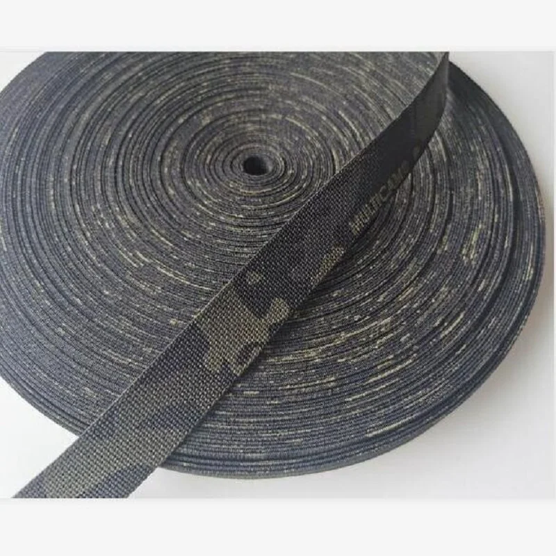 10M Length 25mm Wide Black Camouflage Jacquard Webbing Double Sided Printing Dyeing MCBK DIY Selvedge