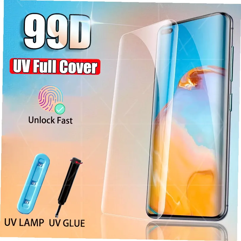 

99D UV Curved Full Cover Tempered Glass For Huawei P30 P40 Pro Plus Screen Protector Mate P 20 30 40 Pro Phone Glass Accessories