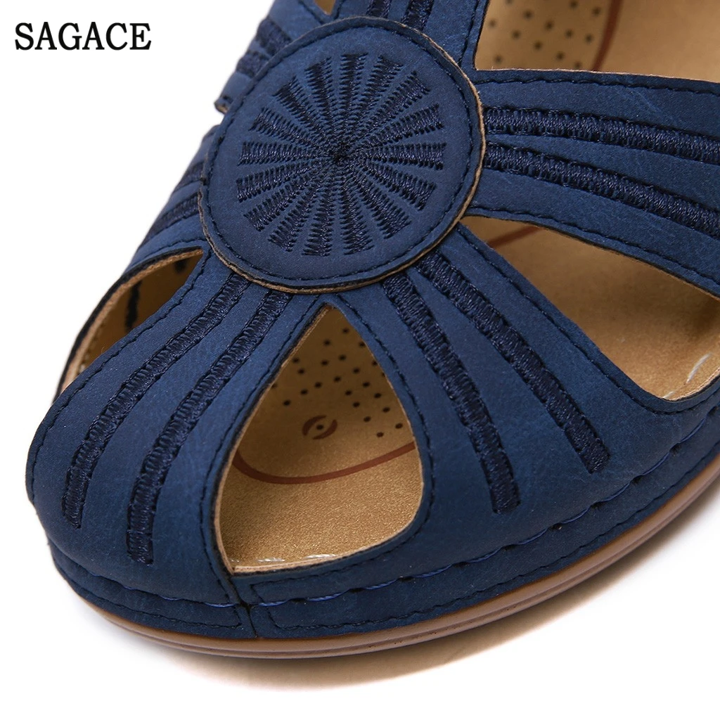 SAGACE/летние женские сандалии в римском стиле с круглым носком Однотонные туфли на