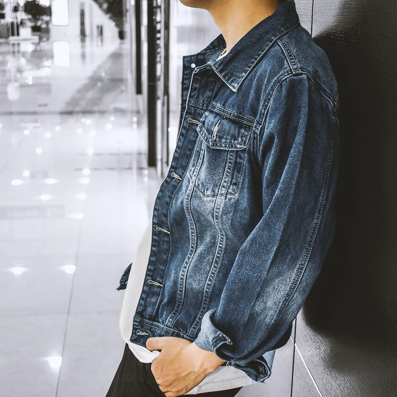 

Spring and Autumn Denim Jacket Men's Lapel Long Sleeve Tooling Jacket