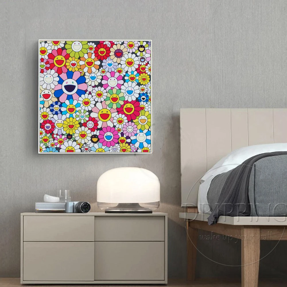 Goede Mode Muur Art Japanse Kunstenaar Ontwerp Hand Geschilderd Hoge Kwaliteit Moderne Bloemen Olieverf Japanse Glimlach Bloem Olieverf