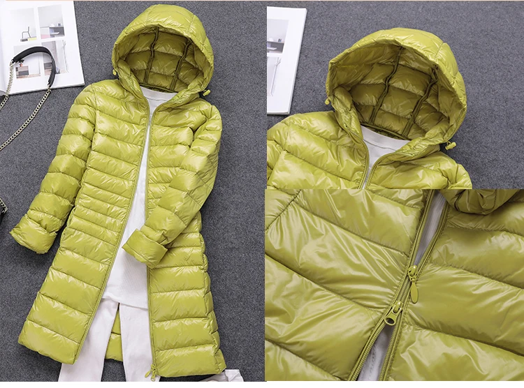7XL, зимняя женская парка на белом утином пуху, яркие цвета, мягкие куртки, Женская длинная куртка на утином пуху, верхняя одежда, ультралегкие пальто с капюшоном, U542
