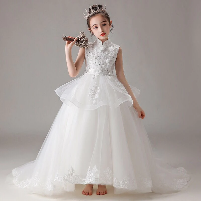 Flower Girl Dresses Illusion Embroidery Beading Appliques Sequined ...