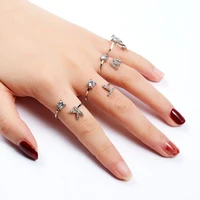 26 letters irregular adjustable opening silver color alloy ring rhinestone crystal ring for women fashion decorations gift