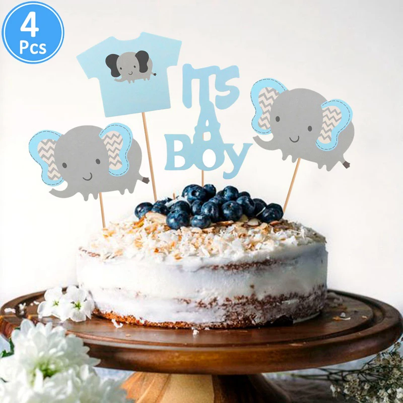 16 дюймов Baby Shower Фольга воздушные шары BabyShower вечерние украшения его для мальчиков и девочек с изображением слона Пол раскрыть игры с надписью Oh Baby столовых принадлежностей - Цвет: 4pcs blue topper