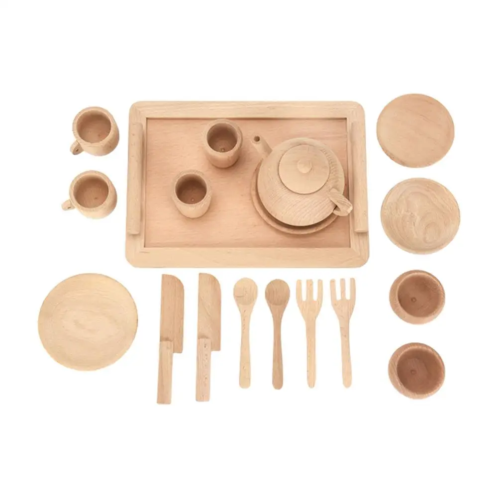 

Pretend Kitchen Play Set Smooth Wooden Simulation Cooking Tea Accessories for Children's Play House Kitchen Cooking for Toddler