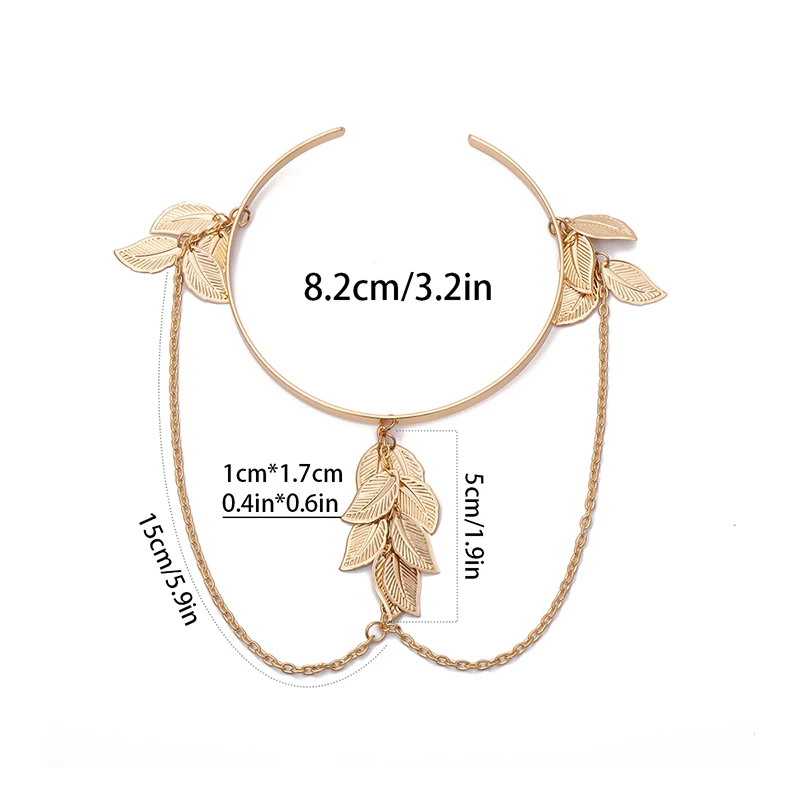 Женский браслет в стиле Бохо на руку с листьями золотого и серебряного цвета