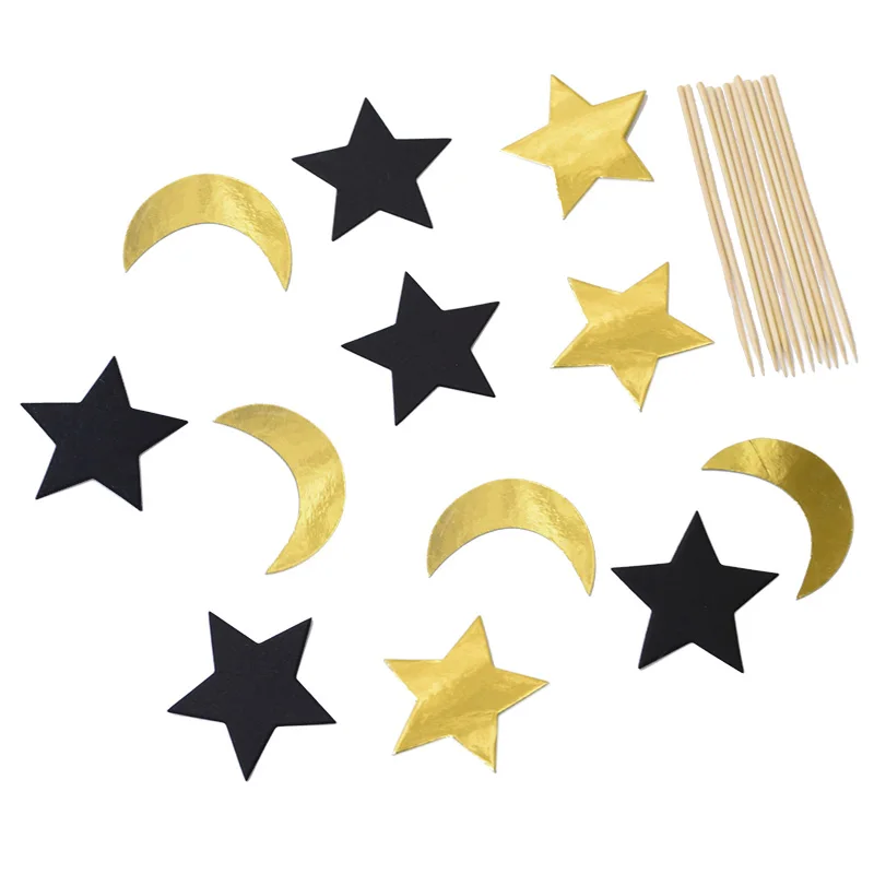 Гирлянда Eid Mubarak Cupcake Topper Блестящая Серебристая золотая черная луна звездная