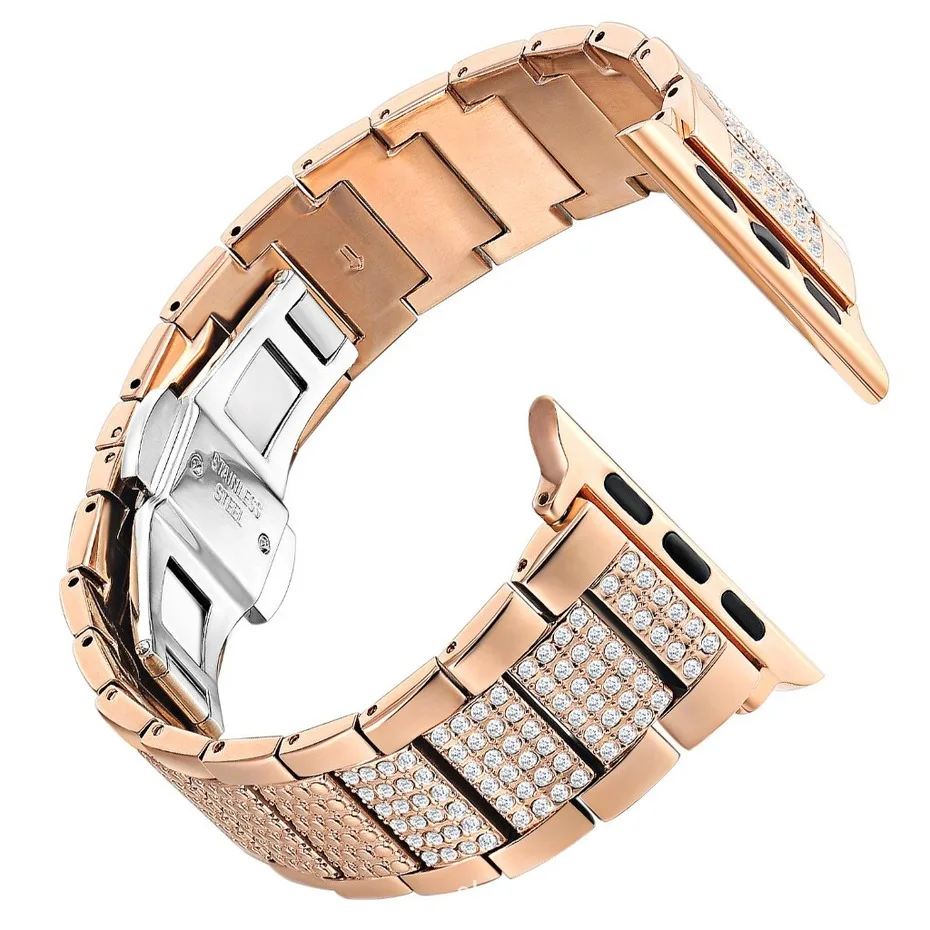 Glitter Bling Rhinestones Link Bracelet for Apple Watch Series 5 4 3 2 1 Band Stainless Steel Shiny Strap for iWatch 42mm 38mm enlarge