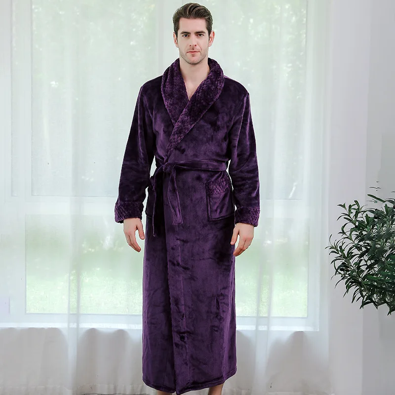 Purple Man Утреннее платье, Мужская одежда для сна, фланелевая сшитая ночная рубашка, осень/зима, длинная, XL, толстая, Мужская/Женская, парная Пижама, банный Халат - Цвет: Purple Man
