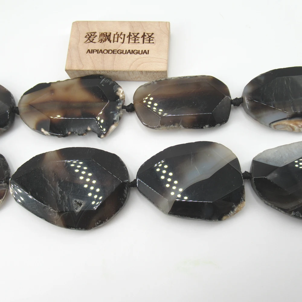 АПДГГ 16.5 32х45мм-36х50мм Черная граненая грубая агатовая геодная друза в форме свободного слоя наггета камней для бусин ювелирных изделий для изготовления своими руками.