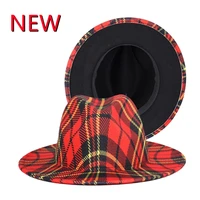 womens red plaid striped fedora hat new wide brimmed wool hat felt hat autumn winter fashion elegant panama jazz hat wholesale