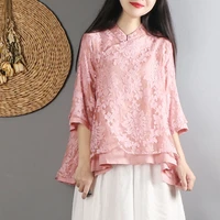 chinese style retro improved cheongsam cotton and linen blouse womens autumn three quarter sleeve ethnic style shirt chinese