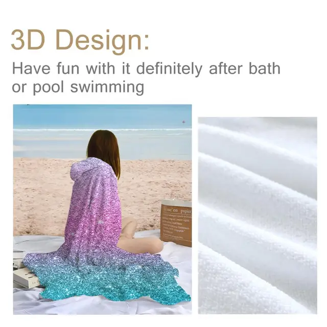 BlessLiving Colorful Realistic Microfiber Towel Girly Hooded Towel Turquoise Pink Wearable Beach Towel Trendy Summer Blanket 5