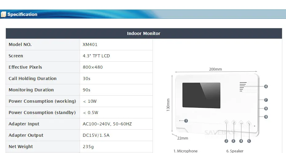 HOMSECUR белый 4," XM401 TFT ЖК-монитор для системы видеодомофона