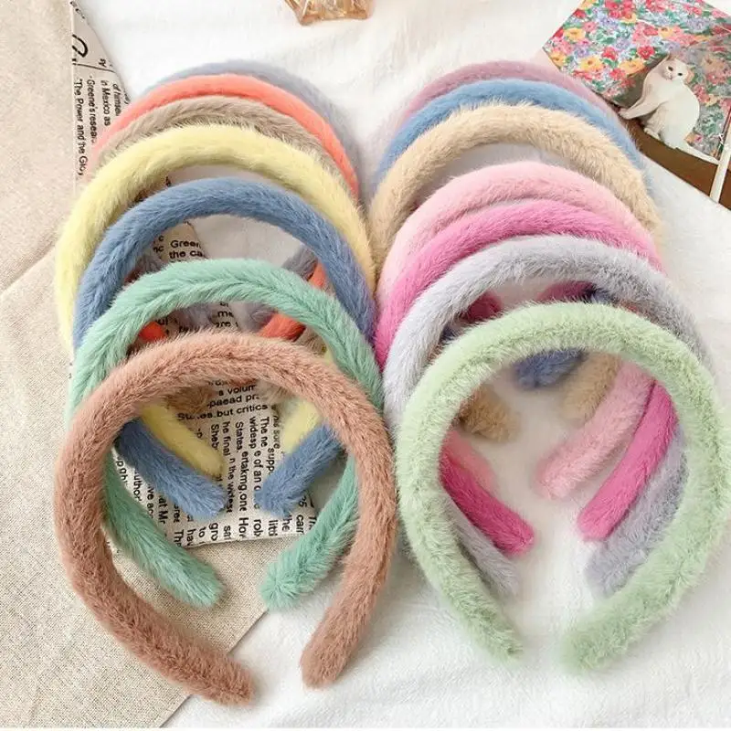 Diademas de felpa para ni&ntilde;as, cintas para el pelo de Color caramelo a la moda, herramientas de estilismo para el cabello para ni&ntilde;os, tocado-0