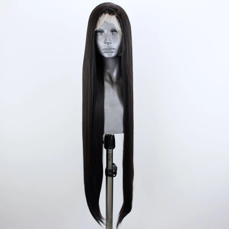 Парик RONGDUOYI из термостойких черных синтетических волос Длинные шелковистые