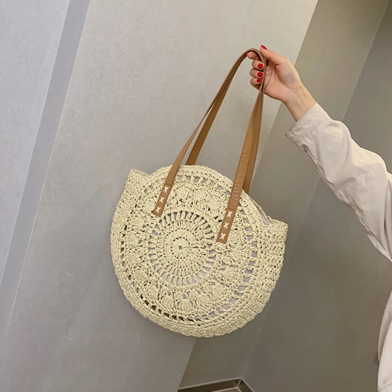 Bokinslon женская сумка бумажная веревка крючком большой круглый торт соломенная