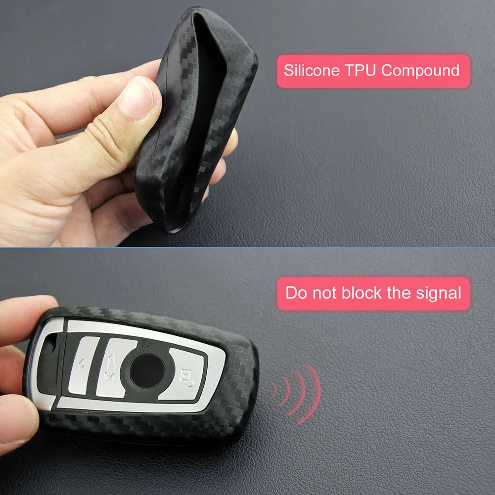 

Silica Gel Key Case W/ Key Chain Carbon Fiber Look Cover Fastness Durable