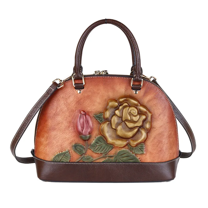 

Johnature High Quality Genuine Leather Luxury Handbags Women Bags 2021 New Retro Handmade Embossing Shoulder & Crossbody Bags