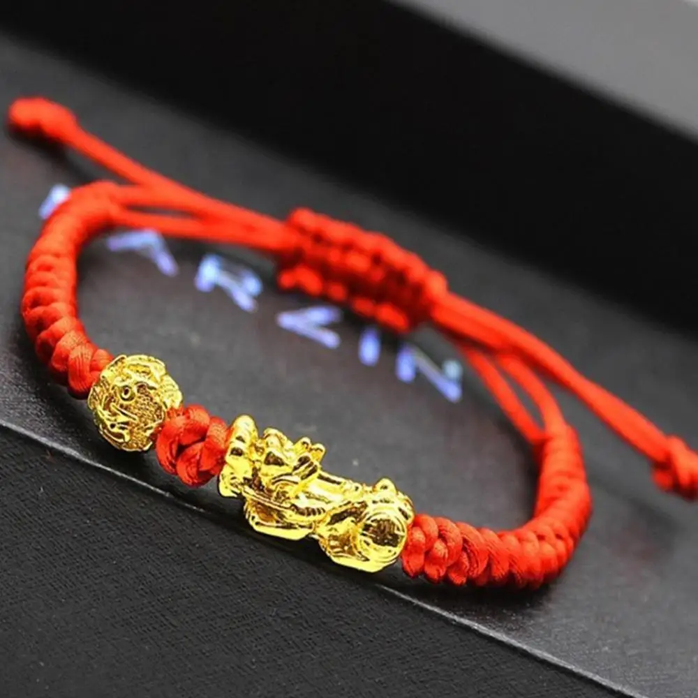 Двойной красный браслет Pixiu со шнурками женские браслеты на удачу|Плетеные