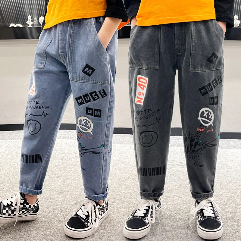 

2021 Graffiti Baby Spring Autumn Jeans Pants For Boys Children Kids Trousers Clothing Teenagers Gift Home Outdoor High Quality