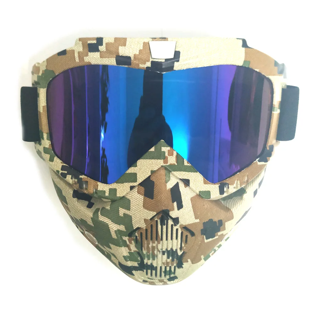 Мужские женские модульные маски для лыж и сноуборда Snowmobile Skiing Goggles Windproof Motocross Glasses Safety с фильтром для рта.