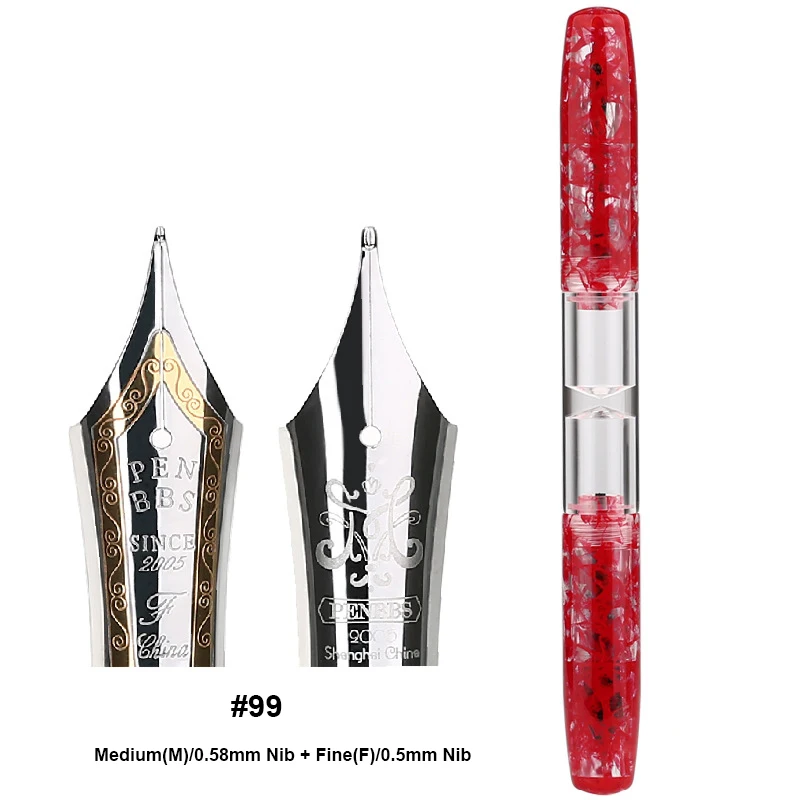 

Penbbs 469 Double Nibs Acrylic Resin Fountain Pen Medium Fine F 0.5/0.58mm Writing Student Office Pens Stationery Supplies