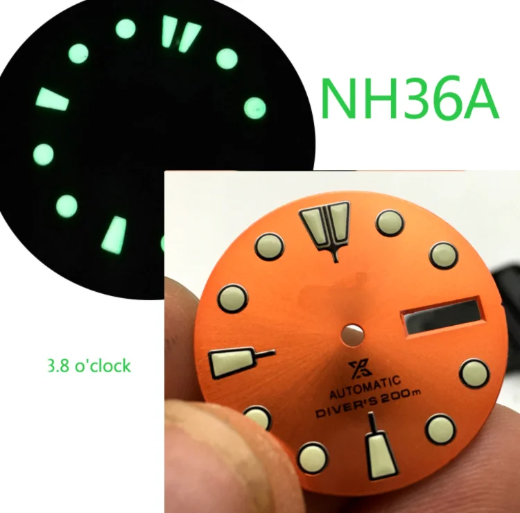 

28.5mm Strong Green Luminous Blue and Orange Watch Dial for NH35A Movement with S Logo