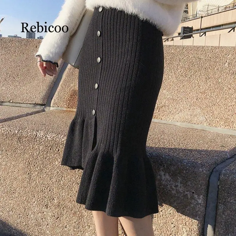 Женская трикотажная юбка-свитер с высокой талией на резинке | одежда