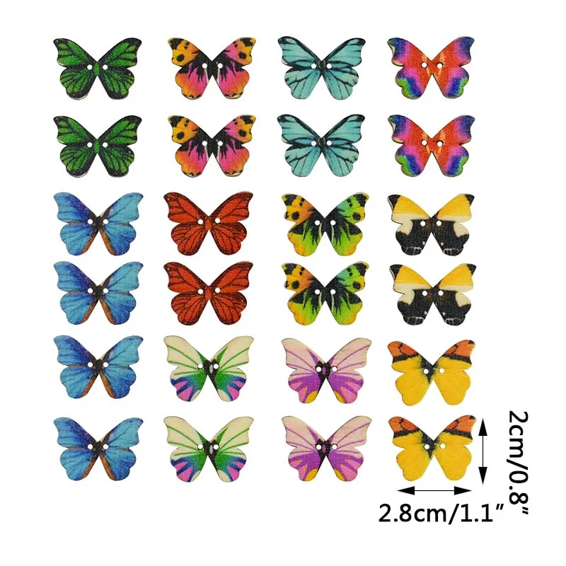 

50/100Pcs Butterfly Wood Buttons Colorful Painted 2 Holes Button Wooden Ornaments DIY Scrapbooking Crafts Sewing Accessories