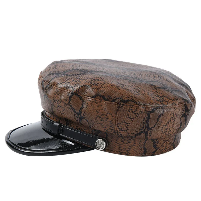 Женский берет из ПУ кожи со змеиным принтом | Аксессуары для одежды