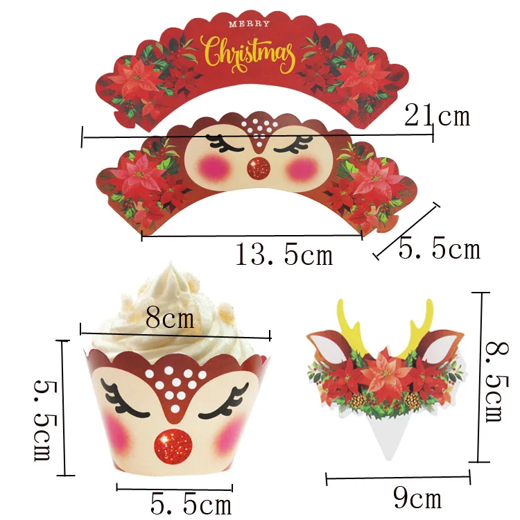 24 комплекта с рождественскими оленями украшение торта бумажные Формы для кексов