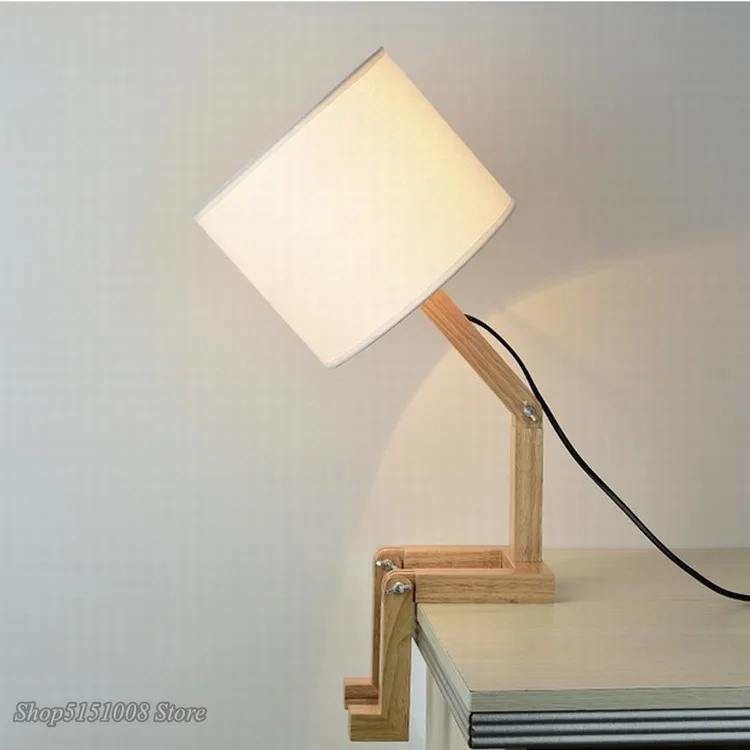 Деревянная настольная лампа в форме робота E27 современный тканевый Настольный