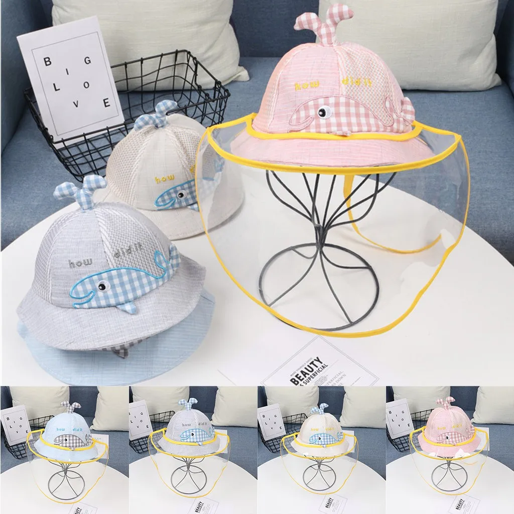 

LONSANT Kids Boys Girls Cartoon whale pattern Anti-spitting basin cap Protective detachable Dustproof Cover Casquette Beach Hats