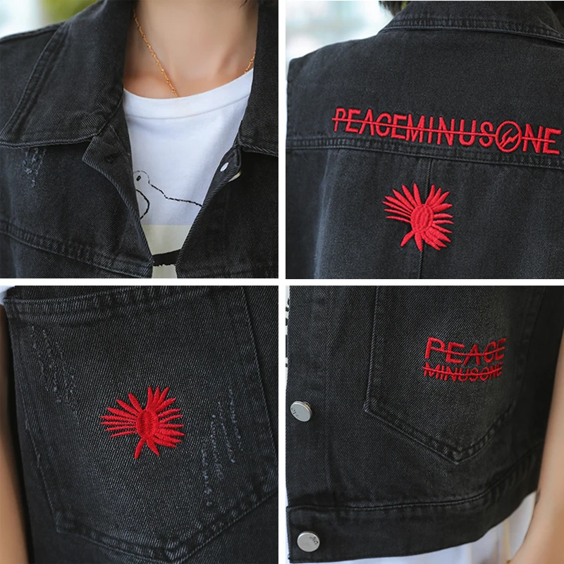 

Embroidery short Denim Sleeveless Coat Women Korean Style Spring Slim Cowboy Waistcoat Streetwear big size Jean Vest Female