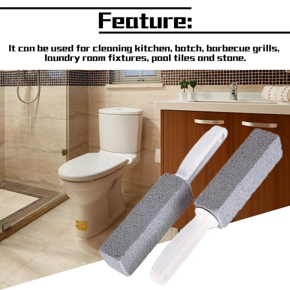 2Pcs Toilets Brushes Natural Pumice Stone Cleaning Stone Cleaner Brush With Long Handle for Toilets Sinks Bathtub Plastic Handle