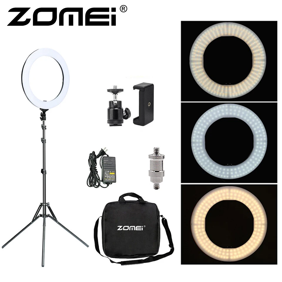 Zomei 18 inches Dimmable Photographic Lighting Studio Video LED Ring Light 3200-5600K for Smart phone Makeup Selfie lamp Youtube