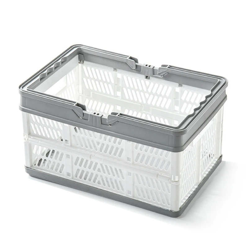 

Collapsible Storage Crates with Handle Rectangular Hollow-Out Storage Basket Stackable Multi-function Container Portable Space