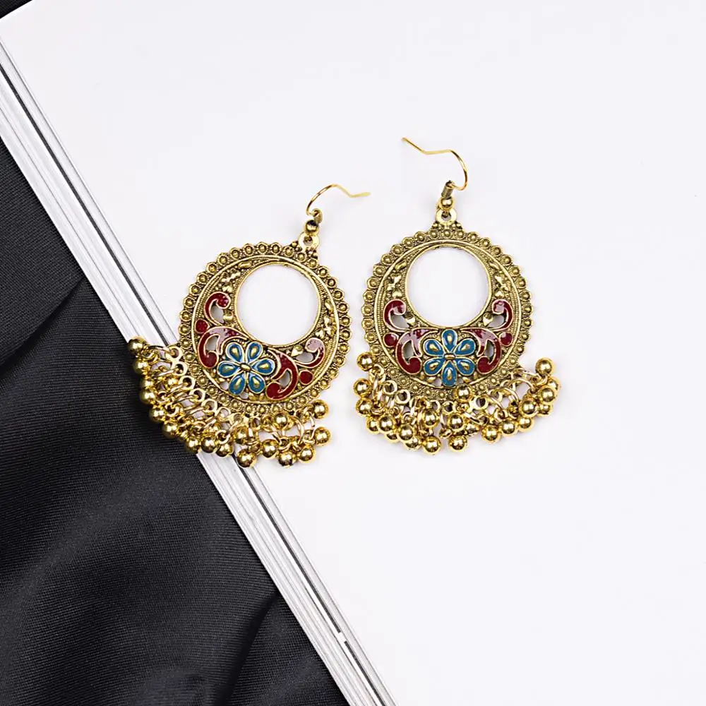 Модные женские серьги с кисточками из золотого сплава в богемном этническом