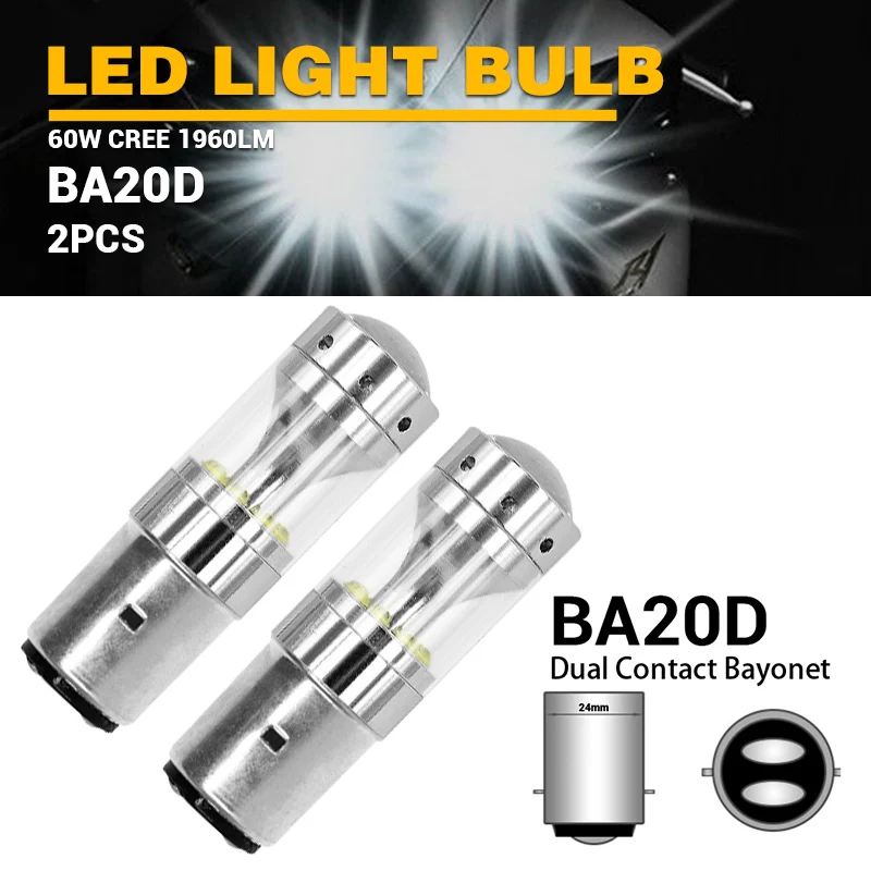 2pcs BA20D DERI 2 шт. H4 9003 HB2 60 Вт светодиодный мото rcycle головной светильник HID Hi/Low Beam 6500K ampoule светодиодный мото Светильник лампы Мото Аксессуары - Цвет: 2pcs BA20D