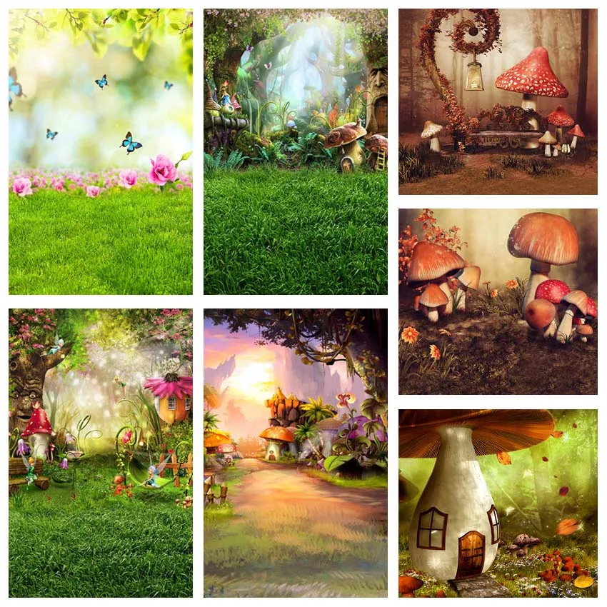 

Spring Scenery Fairy Tale Wonderland Backdrop Fantasy Forest Jungle Mushrooms Children Photography Background For Photo Studio