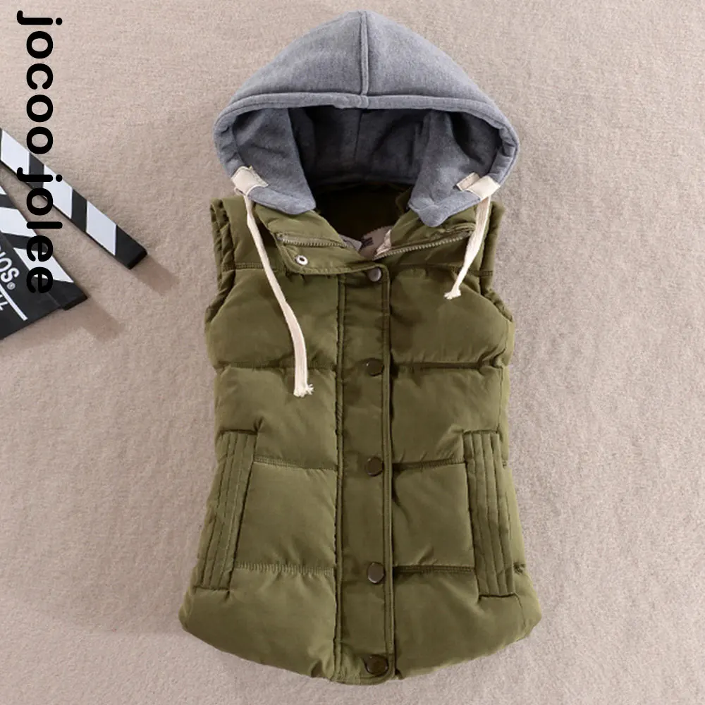 

Autumn Winter Women Solid Loose Vest Hoodie Jacket Parka Waistcoat Sleeveless Lady Thicken Cotton Padded Coat Short Bodywarmer