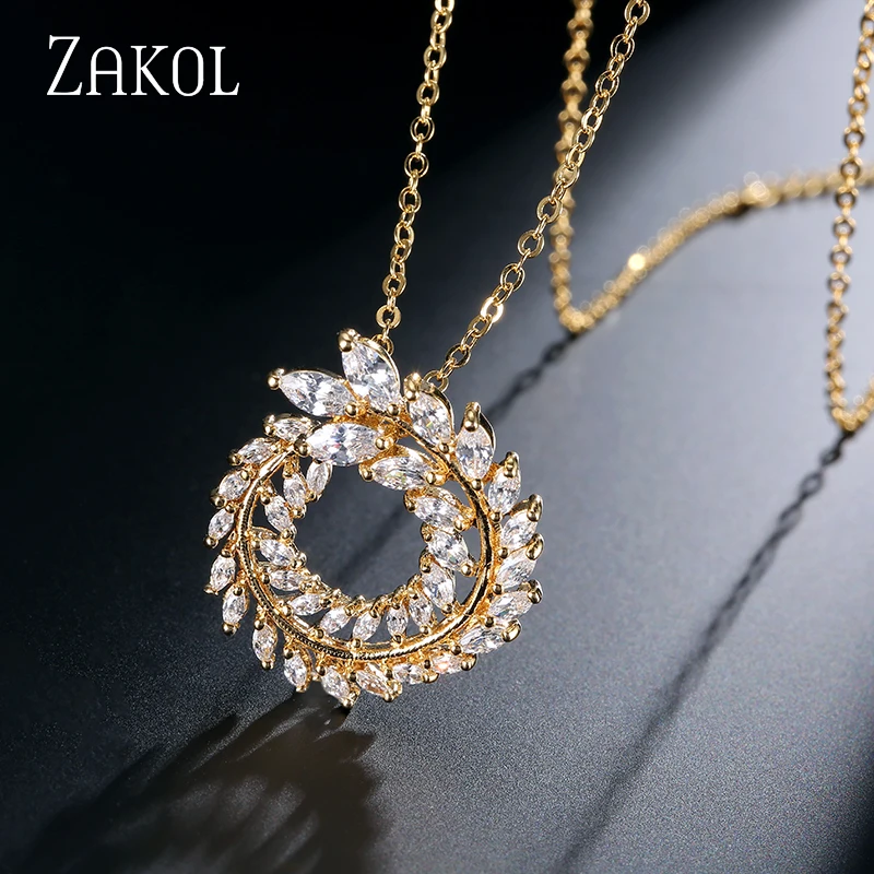 ZAKOL Trendy Leaf Shape Clear AAA+ CZ Zirconia White Color Pendants Necklaces for Women Wedding Party Jewelry FSNP062 | Украшения и