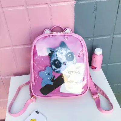 pink Роскошные прозрачные школьные сумки для девочек, милые мультяшные 3D кошачьи ушки, женские рюкзаки, студенческие сумки Ita, Harajuku, женские сумки для книг - Цвет: pink