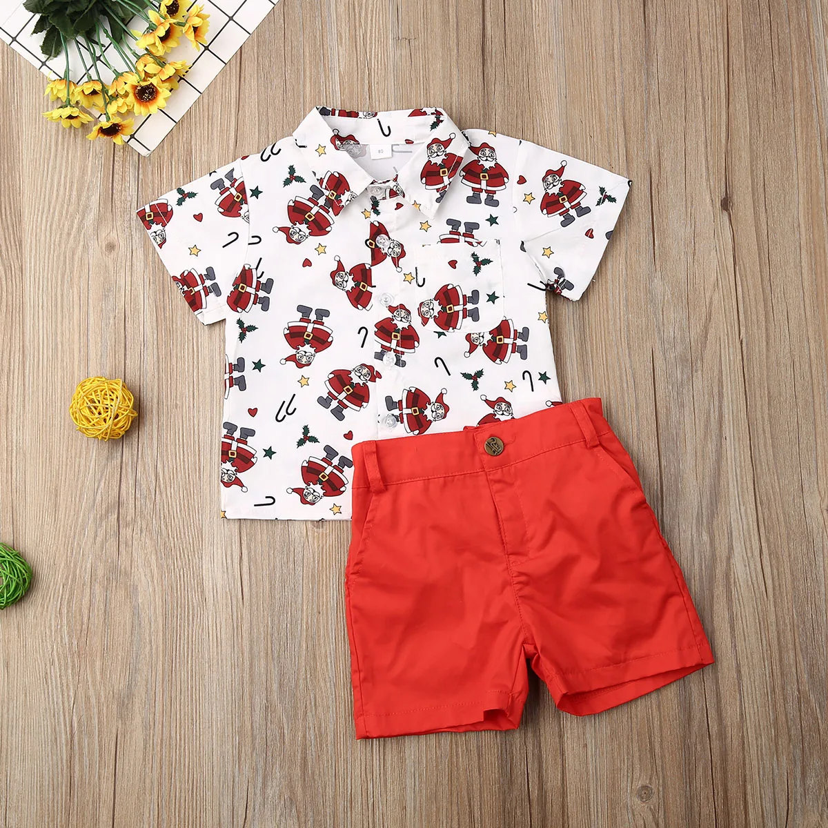 

2PCS Toddler Baby Boys Kids Santa Shirt Tops+Pants Shorts Christmas XMAS Outfits