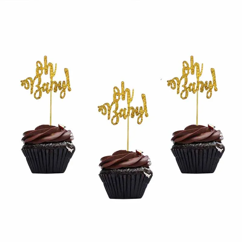 

10pcs Glitter Gold Oh Baby Boy Wild One Cupcake Toppers for Kids First Birthday Gender Reveal Baby Shower 1st Party Decoration