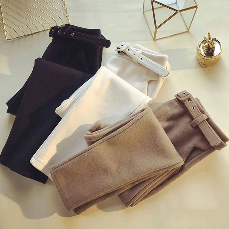 2019 осенние и зимние шерстяные шаровары свободные повседневные Уайлд Высокая