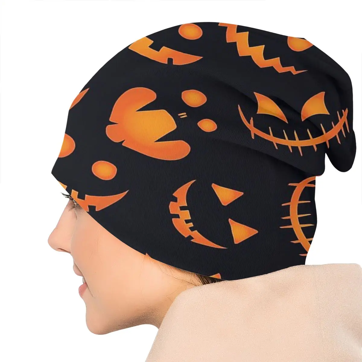 

Scary Pumpkin Halloween Trick-or-treating Autumn Female Warm Beanies Double Used Cycling Bonnet Hats